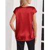 Zeagoo Women Satin V Neck Blouse Cap Short Sleeve Business Casual Top S-2XL(Red)