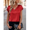 Zeagoo Women Satin V Neck Blouse Cap Short Sleeve Business Casual Top S-2XL(Red)