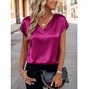 Zeagoo Women Satin V Neck Blouse Cap Short Sleeve Business Casual Top S-2XL(Rose Red)