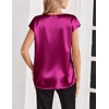 Zeagoo Women Satin V Neck Blouse Cap Short Sleeve Business Casual Top S-2XL(Rose Red)