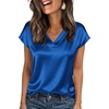 Zeagoo Women Satin V Neck Blouse Cap Short Sleeve Business Casual Top S-2XL(Sky Blue)