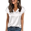 Zeagoo Women Satin V Neck Blouse Cap Short Sleeve Business Casual Top S-2XL(White)
