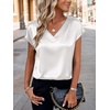 Zeagoo Women Satin V Neck Blouse Cap Short Sleeve Business Casual Top S-2XL(White)
