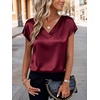 Zeagoo Women Satin V Neck Blouse Cap Short Sleeve Business Casual Top S-2XL(Wine Red)