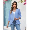 Zeagoo Women’s 2026 Summer 3/4 Sleeve Lightweight Cardigans Ruffles Coverup(Light Blue)