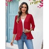 Zeagoo Women’s 2026 Summer 3/4 Sleeve Lightweight Cardigans Ruffles Coverup(Red)