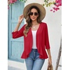 Zeagoo Women’s 2026 Summer 3/4 Sleeve Lightweight Cardigans Ruffles Coverup(Red)
