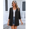 Zeagoo Women’s 3/4 Sleeve Lightweight Cardigan Casual Open Front Cardigans(A-black)