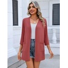 Zeagoo Women’s 3/4 Sleeve Lightweight Cardigan Casual Open Front Cardigans(Deep Red)