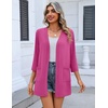 Zeagoo Women’s 3/4 Sleeve Lightweight Cardigan Casual Open Front Cardigans(Rose Red)