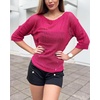 Zeagoo Womens Crochet Tops 3/4 Sleeve Summer Sweaters Hollow Out Knit Tops(Rose Red)