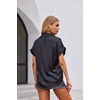 Zeagoo Womens Satin Blouse Short Sleeve Silk Tops Button Down Shirts(Black)