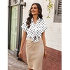 Zeagoo Womens Satin Blouse Short Sleeve Silk Tops Button Down Shirts(Black Polka Dot)