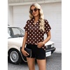Zeagoo Womens Satin Blouse Short Sleeve Silk Tops Button Down Shirts(Brown Polka Dot)