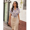 Zeagoo Womens Satin Blouse Short Sleeve Silk Tops Button Down Shirts(Floral-a)