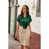 Zeagoo Womens Satin Blouse Short Sleeve Silk Tops Button Down Shirts(Green)
