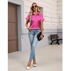 Zeagoo Womens Satin Blouse Short Sleeve Silk Tops Button Down Shirts(Hot Pink)