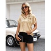 Zeagoo Womens Satin Blouse Short Sleeve Silk Tops Button Down Shirts(Khaki)