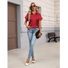 Zeagoo Womens Satin Blouse Short Sleeve Silk Tops Button Down Shirts(Red)