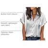 Zeagoo Womens Satin Blouse Short Sleeve Silk Tops Button Down Shirts(Silver Grey)