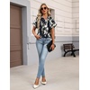 Zeagoo Womens Satin Blouse Short Sleeve Silk Tops Button Down Shirts(Tie Dye Navy)