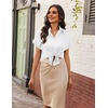 Zeagoo Womens Satin Blouse Short Sleeve Silk Tops Button Down Shirts(White)