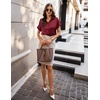 Zeagoo Womens Satin Blouse Short Sleeve Silk Tops Button Down Shirts(Wine Red)