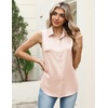 Zeagoo Womens Satin Blouse Sleeveless Silk Tank Tops Button Down Shirts(Apricot)