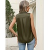 Zeagoo Womens Satin Blouse Sleeveless Silk Tank Tops Button Down Shirts(Army Green)