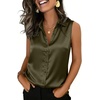Zeagoo Womens Satin Blouse Sleeveless Silk Tank Tops Button Down Shirts(Army Green)