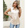 Zeagoo Womens Satin Blouse Sleeveless Silk Tank Tops Button Down Shirts(Beige)