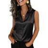 Zeagoo Womens Satin Blouse Sleeveless Silk Tank Tops Button Down Shirts(Black)