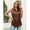 Zeagoo Womens Satin Blouse Sleeveless Silk Tank Tops Button Down Shirts(Brown)