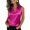 Zeagoo Womens Satin Blouse Sleeveless Silk Tank Tops Button Down Shirts(Hot Pink)