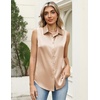 Zeagoo Womens Satin Blouse Sleeveless Silk Tank Tops Button Down Shirts(Khaki)