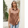 Zeagoo Womens Satin Blouse Sleeveless Silk Tank Tops Button Down Shirts(Light Brown)