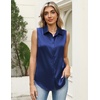 Zeagoo Womens Satin Blouse Sleeveless Silk Tank Tops Button Down Shirts(Navy)