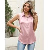 Zeagoo Womens Satin Blouse Sleeveless Silk Tank Tops Button Down Shirts(Pink-2)