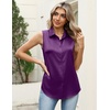 Zeagoo Womens Satin Blouse Sleeveless Silk Tank Tops Button Down Shirts(Purple-1)