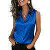 Zeagoo Womens Satin Blouse Sleeveless Silk Tank Tops Button Down Shirts(Royal Blue)