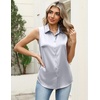 Zeagoo Womens Satin Blouse Sleeveless Silk Tank Tops Button Down Shirts(Silver)