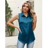 Zeagoo Womens Satin Blouse Sleeveless Silk Tank Tops Button Down Shirts(Teal Blue-1)