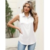 Zeagoo Womens Satin Blouse Sleeveless Silk Tank Tops Button Down Shirts(White)