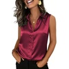 Zeagoo Womens Satin Blouse Sleeveless Silk Tank Tops Button Down Shirts(Wine Red)