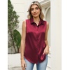 Zeagoo Womens Satin Blouse Sleeveless Silk Tank Tops Button Down Shirts(Wine Red)