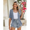 Zeagoo Women’s Short Sleeve Sweaters 2026 Summer Crochet Cropped Cardigan(Grey Blue)
