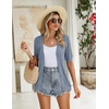 Zeagoo Women’s Short Sleeve Sweaters 2026 Summer Crochet Cropped Cardigan(Grey Blue)