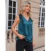Zeagoo Women’s Silk Satin Camisole Tank Tops V Neck Blouses Work Shirts(Blue Green)