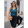 Zeagoo Women’s Silk Satin Camisole Tank Tops V Neck Blouses Work Shirts(Blue Green)