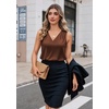 Zeagoo Women’s Silk Satin Camisole Tank Tops V Neck Blouses Work Shirts(Brown)